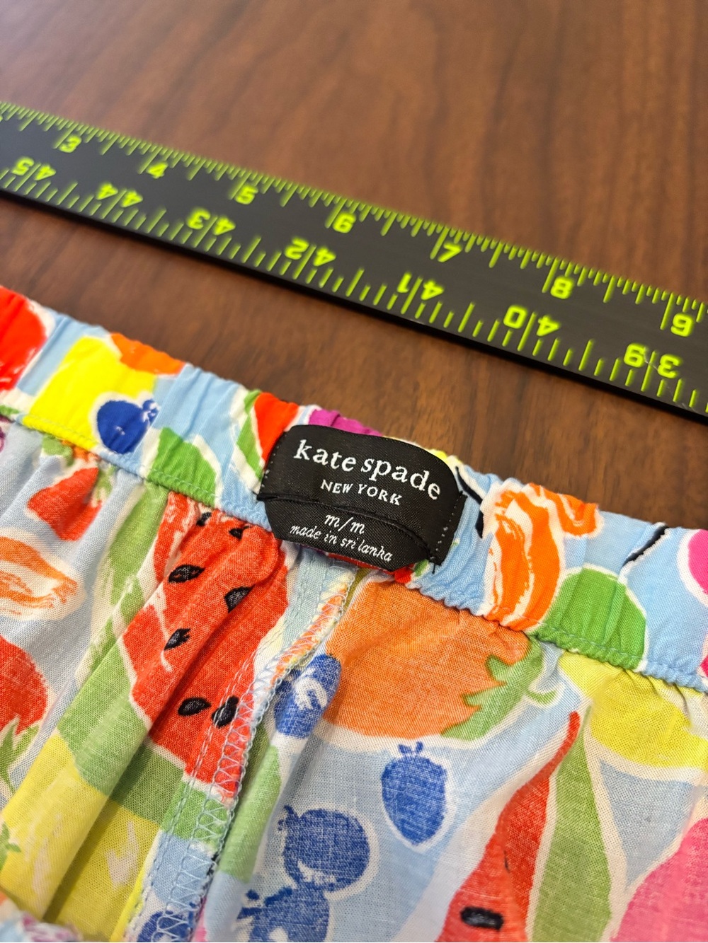Kate Spade Fruit Print Crop Pajama Pants Medium Blue Stripe Hem Fun - Picture 4 of 5